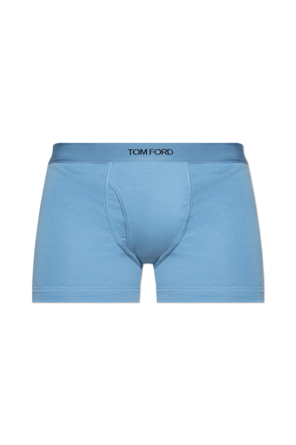 Tom Ford Men White Boxer Shorts With Elastic Waist With Logo Lettering In Cotton Man